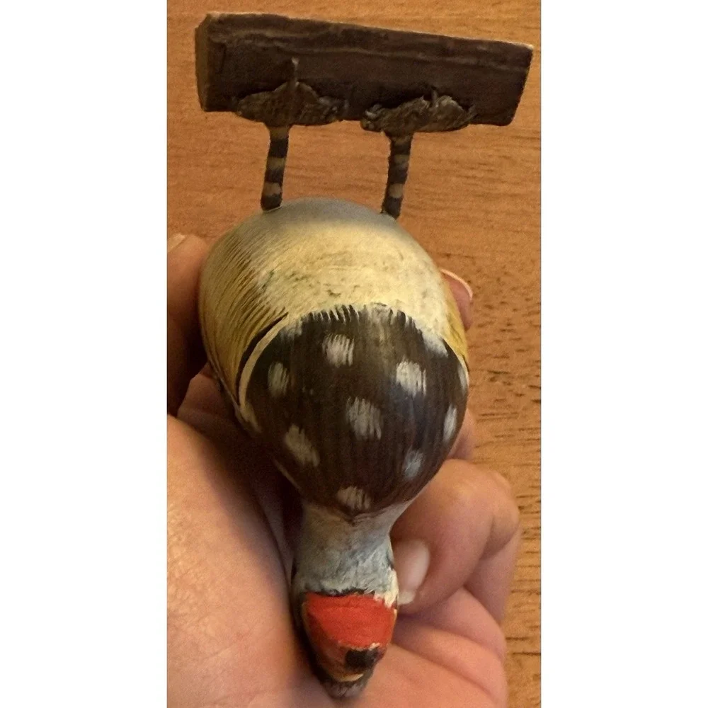 VINTAGE HAND Carved & PAINTED Wooden WOOD DUCK ON LOG 4